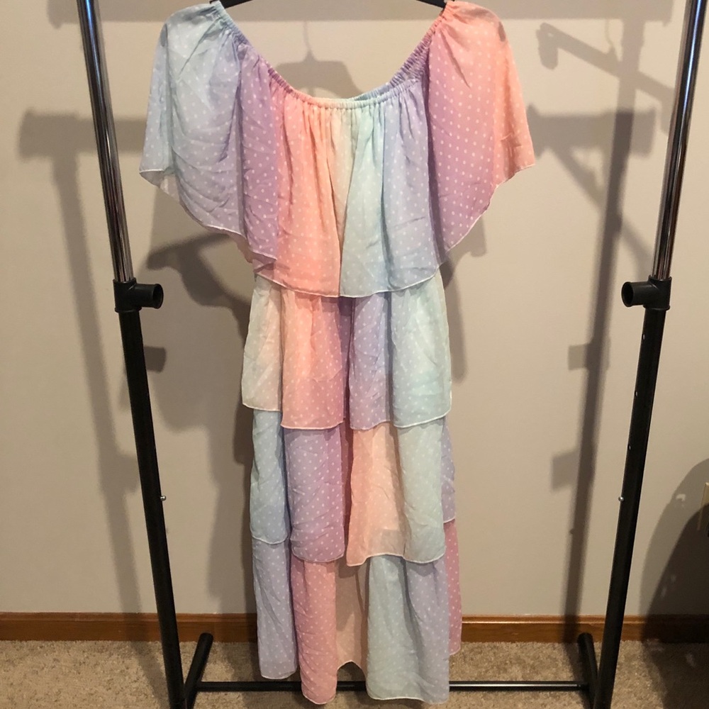 Women’s rainbow pastel tiered dress - Size Large